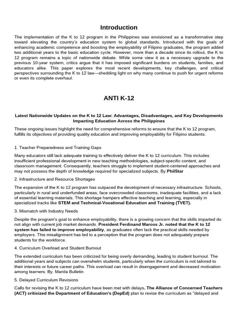ANTI K-12 Supporting Details | PDF | Teachers | Curriculum