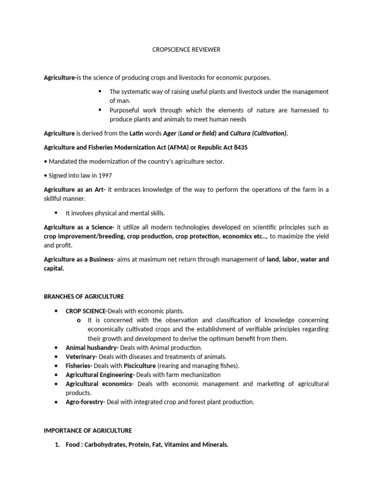 Crop Science Overview for Agriculture | PDF | Plants | Agriculture