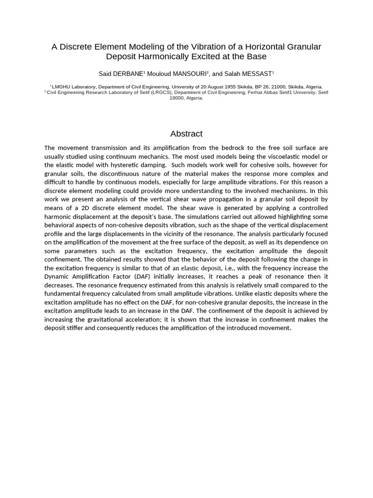 Discrete Element Modeling of Granular Vibration | PDF | Resonance | Waves