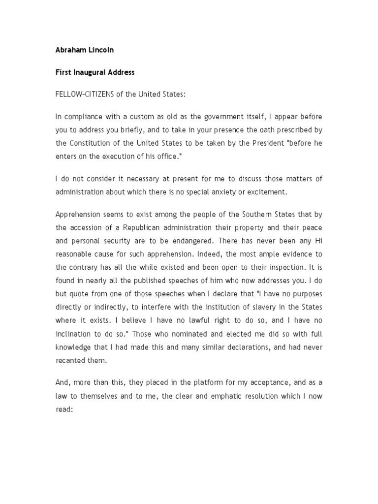 Lincoln's Assurance to the Union | PDF | Secession In The United States ...