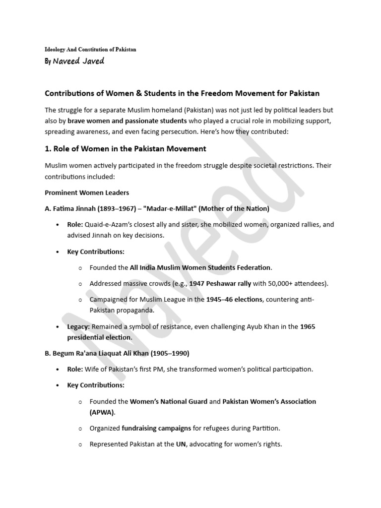 Women and Students in Pakistan's Freedom Movement | PDF | Pakistan ...