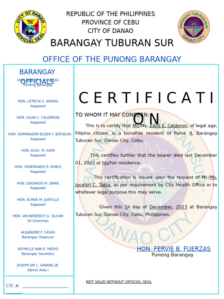 Certification Death Pdf