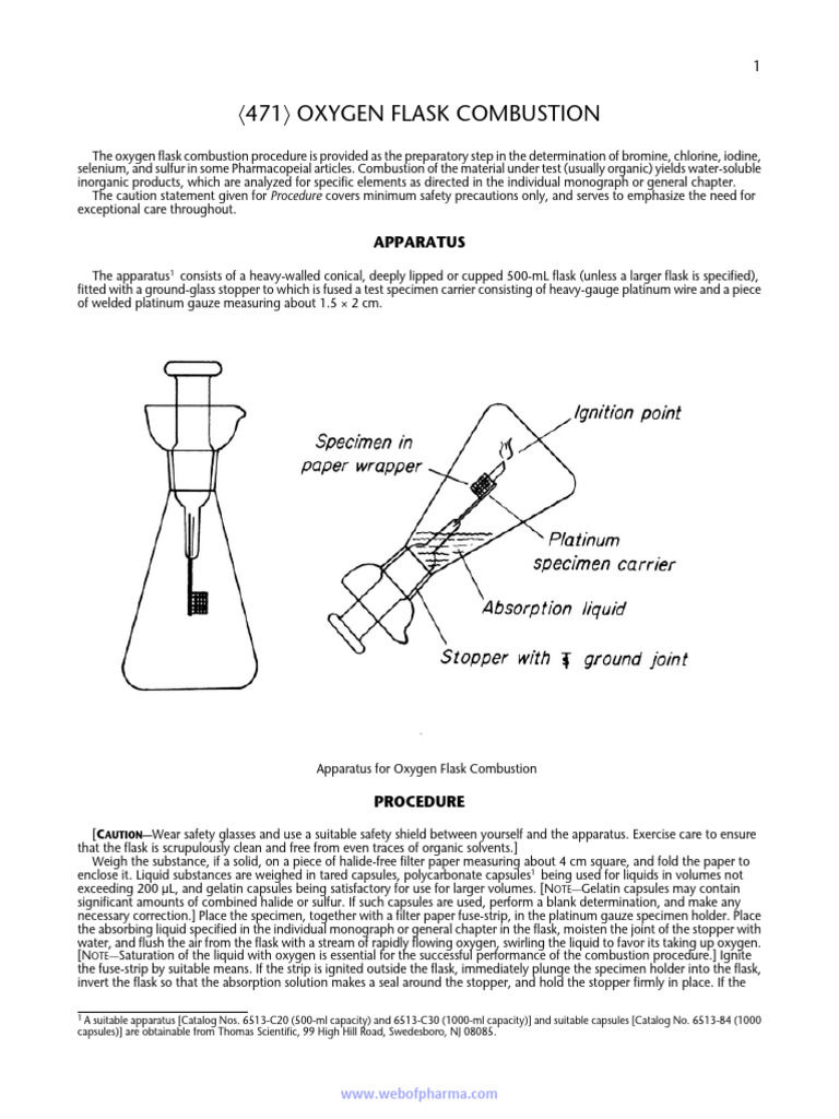 Oxygen Flask Combustion Procedure | PDF | Combustion | Oxygen