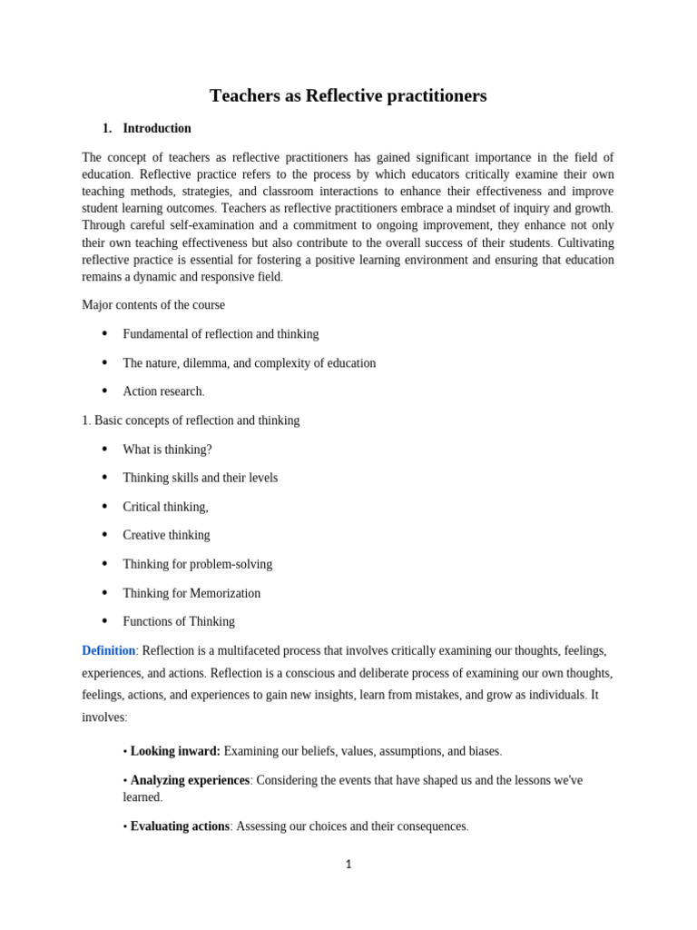 Reflective Practice in Teaching Explained | PDF | Reflective Practice ...