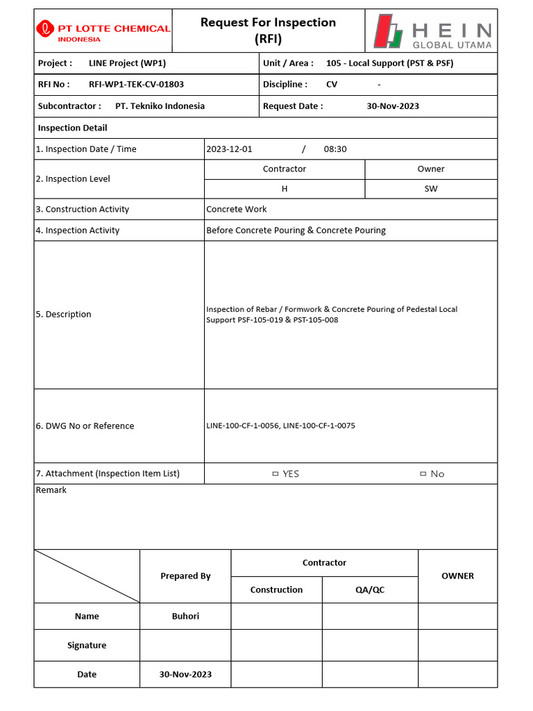 Rebar and Formwork Inspection Report | PDF | Structural Engineering ...