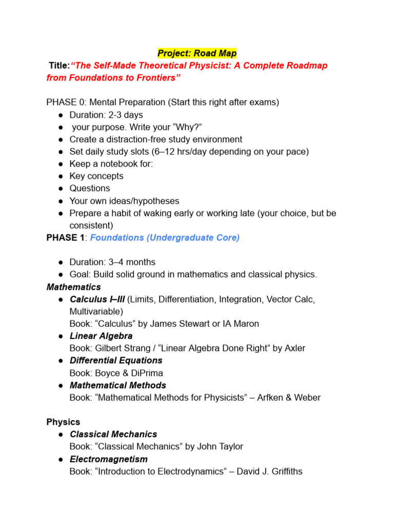 Theoretical Physics Study Roadmap | PDF | Quantum Field Theory | Mechanics