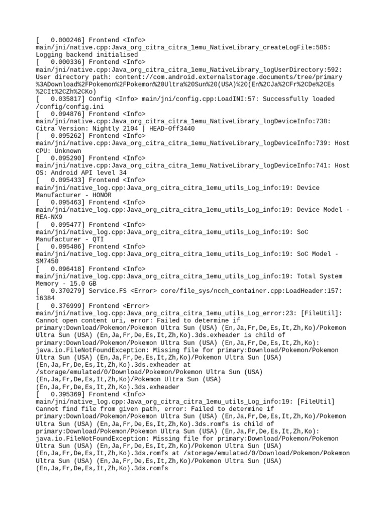 Citra Emulator Log for Pokémon Ultra Sun | PDF | Computer Architecture ...
