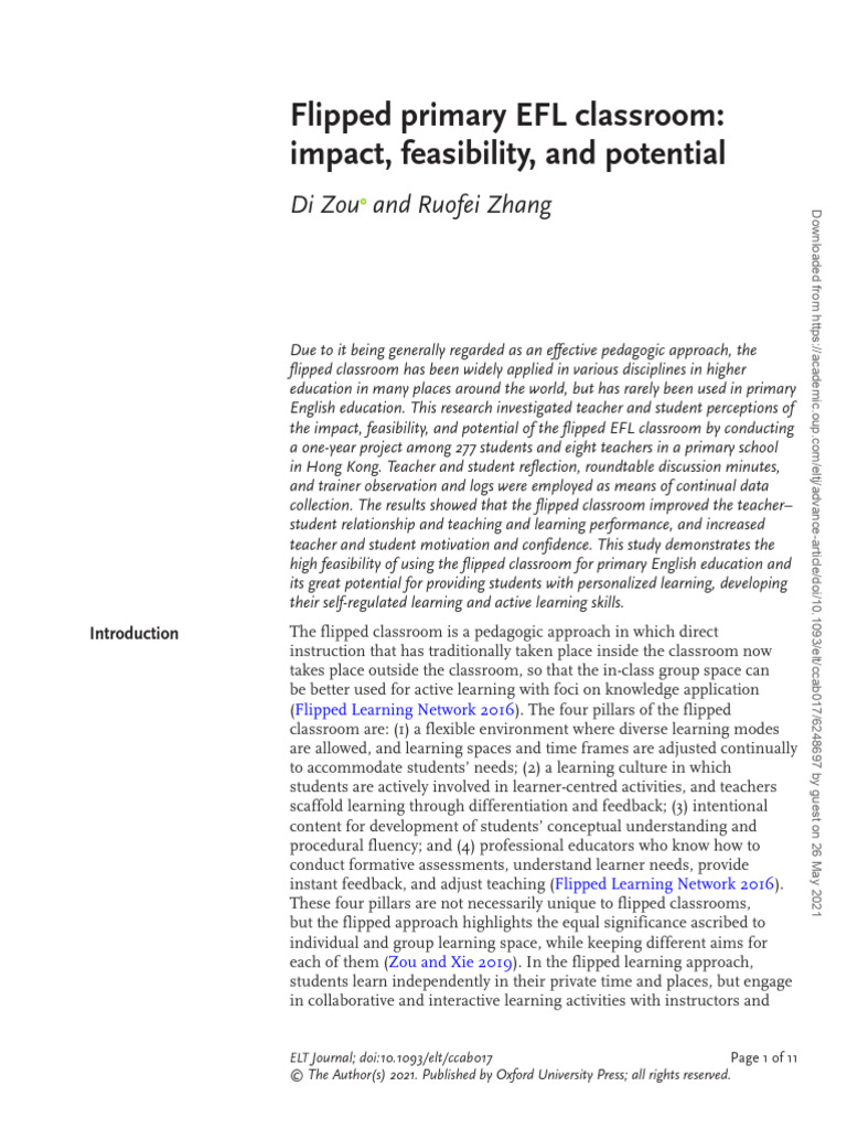 Zou (2021) - Flipped Primary EFL Classrooms | PDF | Teachers ...