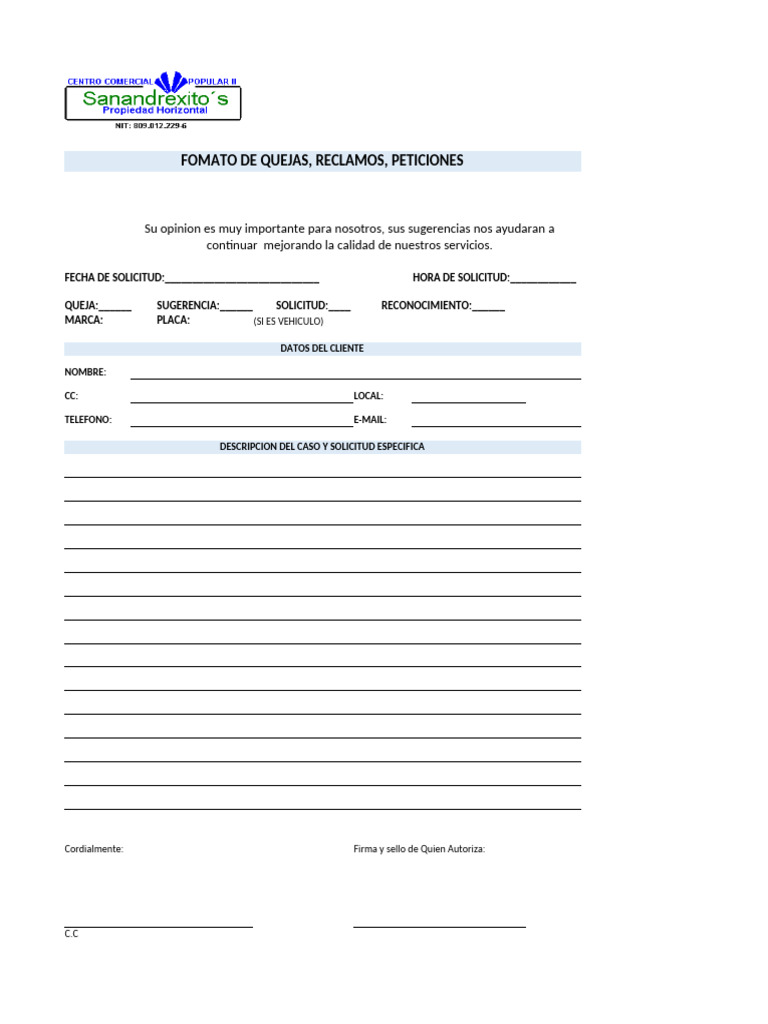 Formato de Quejas y Reclamos Cliente | PDF