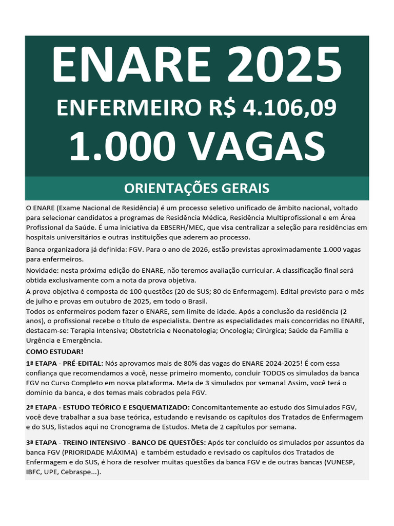 Cronograma de Estudos ENARE 2025 | PDF | Unidade de Tratamento ...