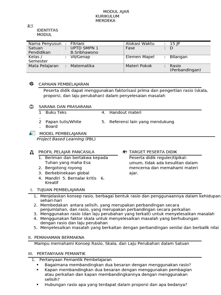 Modul Ajar Rasio Matematika SMP | PDF