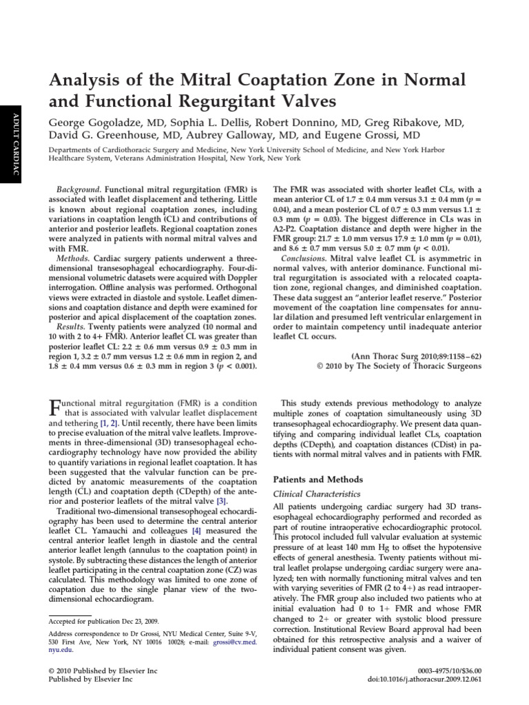 Mitral Coaptation Zone Analysis in FMR | PDF | Medical Specialties ...