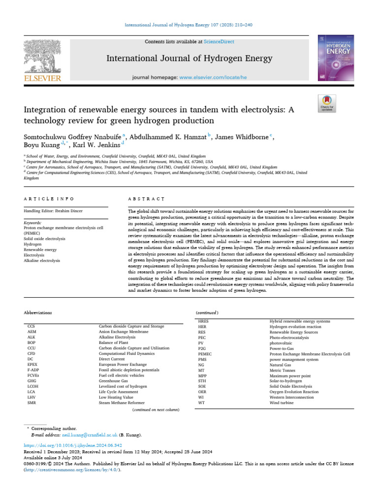 Integration of Renewable Energy Sources in Tandem With Electrolysis - A ...