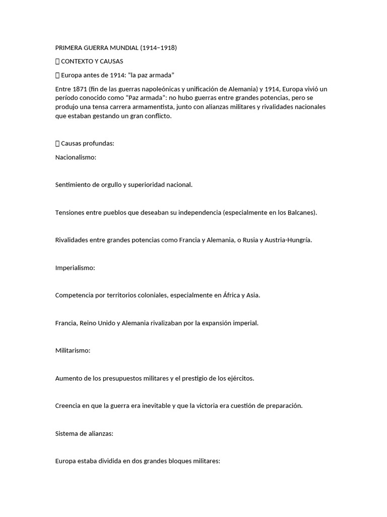 Causas y Consecuencias de la Primera Guerra Mundial | PDF | Austria ...