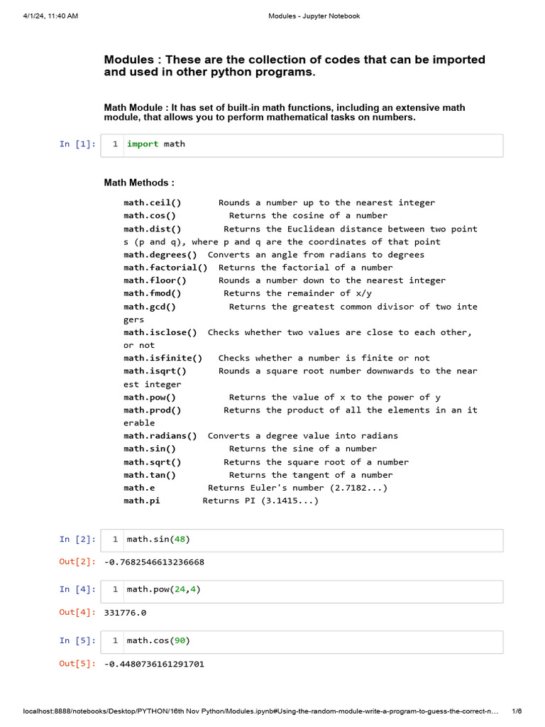 Python Math and Random Modules Guide | PDF | Trigonometric Functions ...