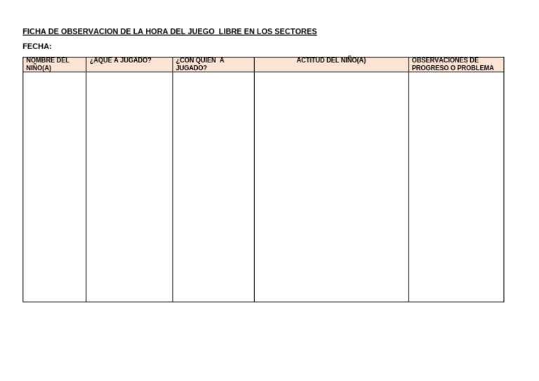 Ficha de Observacion de La Hora Del Juego Libre en Los Sectores | PDF