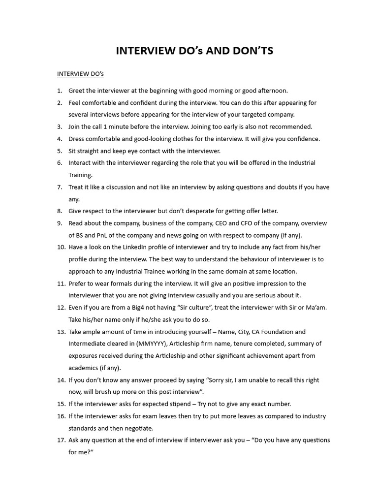 Essential Interview Do's and Don'ts | PDF