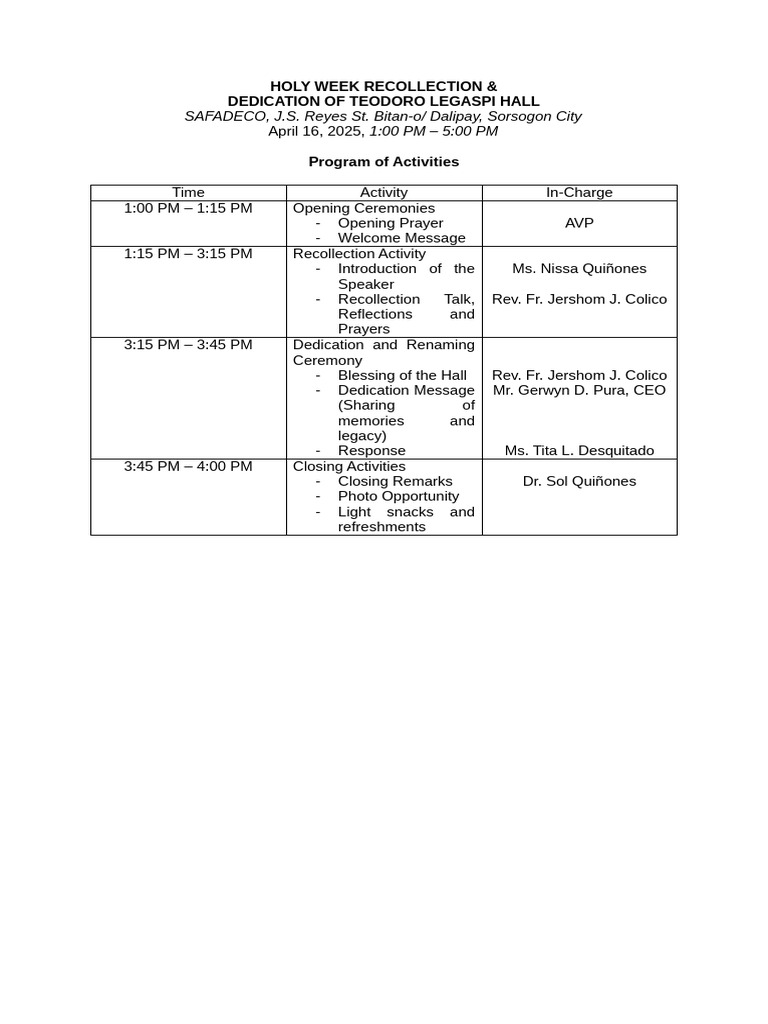 Holy Week Recollection Event 2025 | PDF