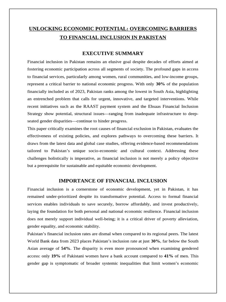 Financial Inclusion Barriers in Pakistan | PDF | Financial Inclusion ...