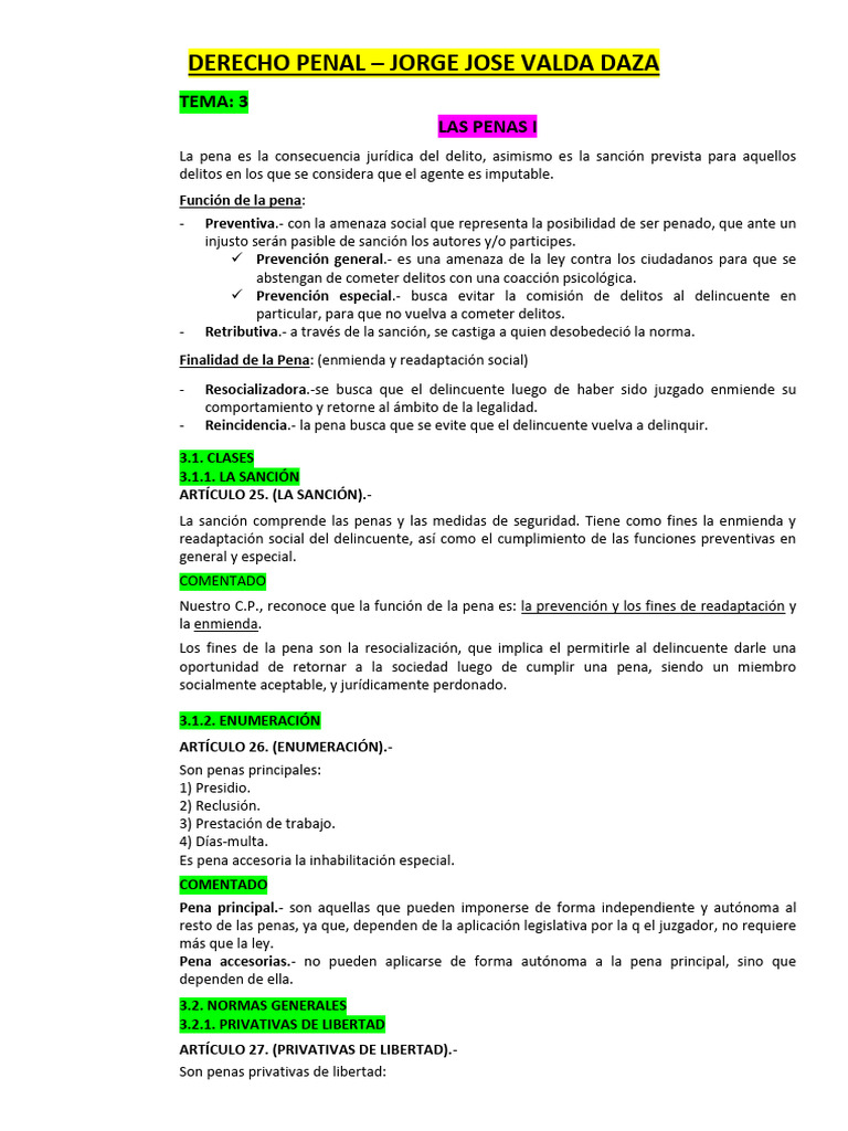 Clases y Funciones de las Penas en Derecho Penal | PDF | Castigos ...