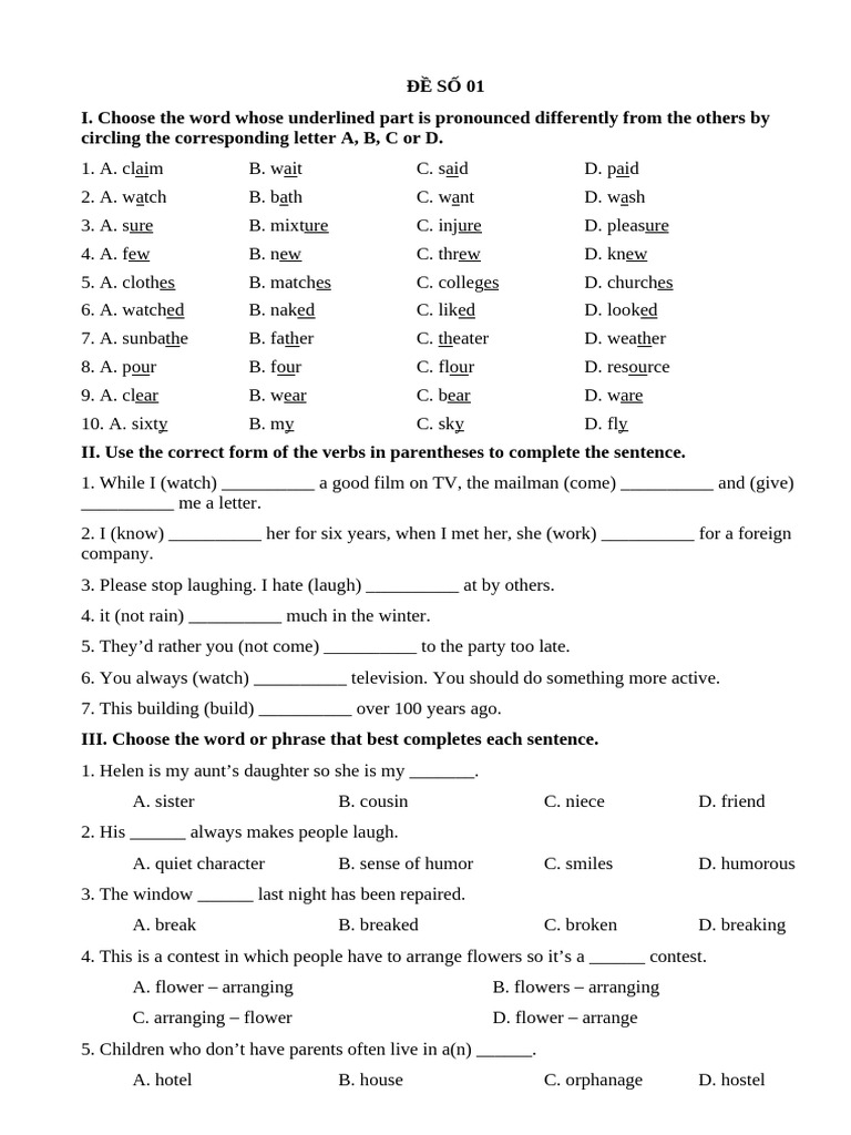 English Language Practice Test 01 | PDF | English Language | Communication