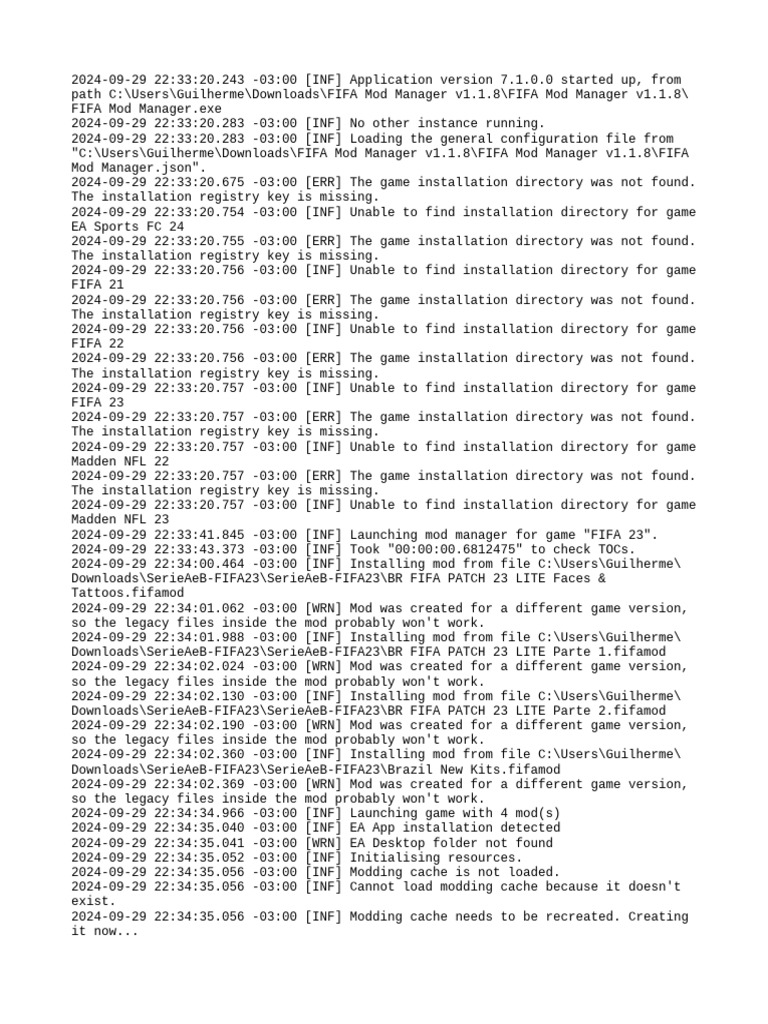 FIFA Mod Manager Log20240929 | PDF | Windows Registry | Directory ...