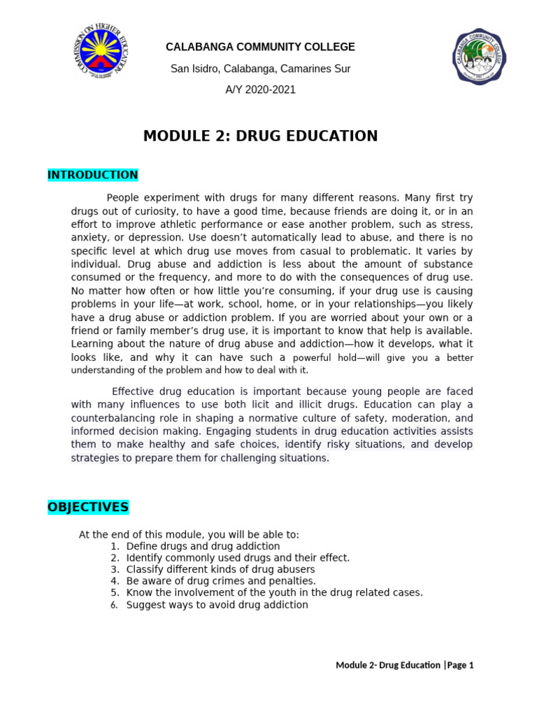 Drug Education Module Overview | PDF | Substance Abuse | Substance ...