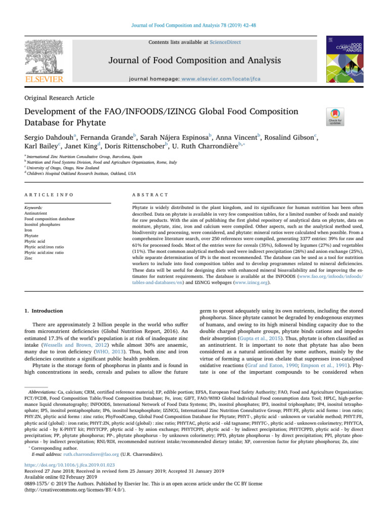 Development of The FAO:INFOODS:IZINCG Global Food Composition Database ...