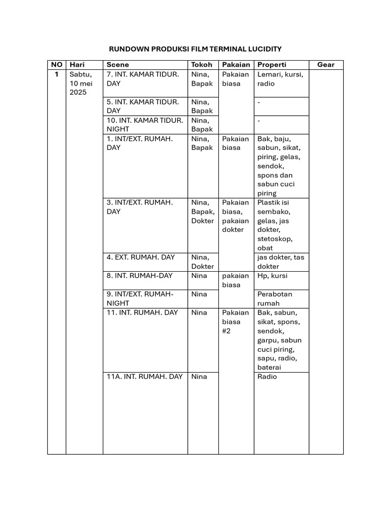 Rundown Produksi Film Terminal Lucidity | PDF