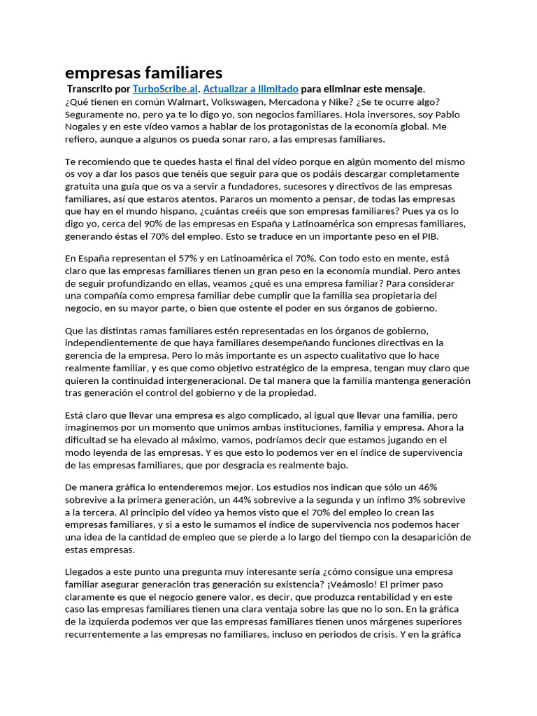 Importancia de las Empresas Familiares | PDF | Economias
