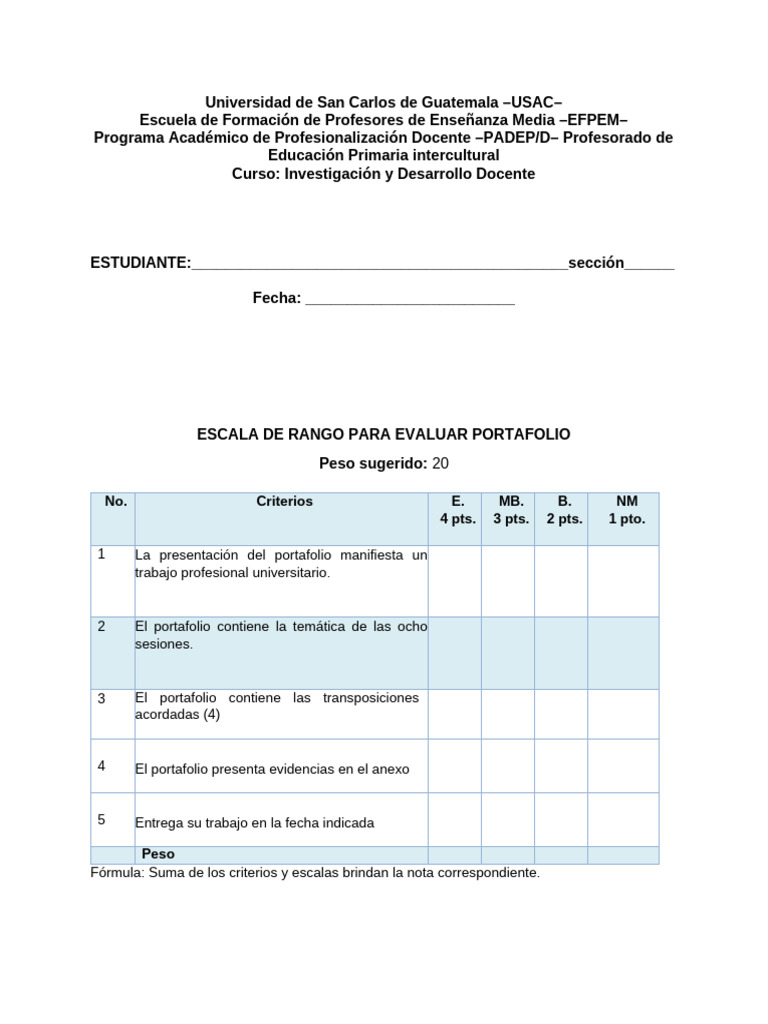 Escala de rango para calificar portafolio | PDF