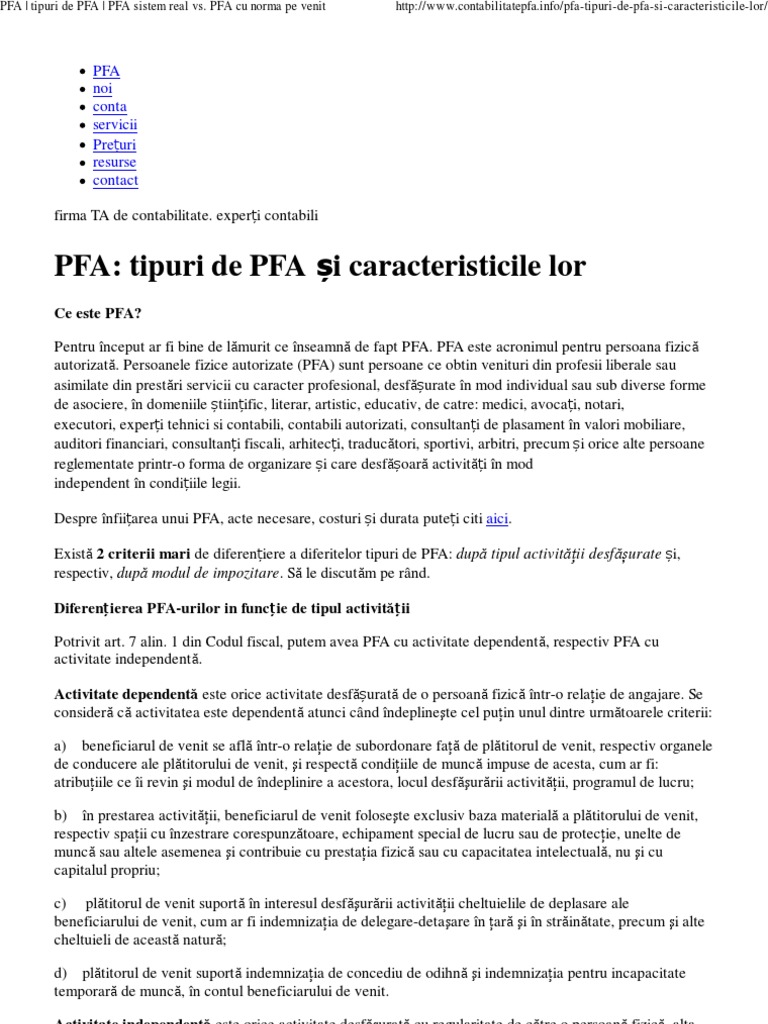 PFA - Tipuri de PFA - PFA Sistem Real Vs | PDF