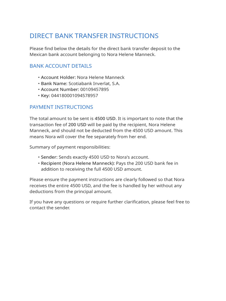Wire Transfer Instructions To Mexico | PDF