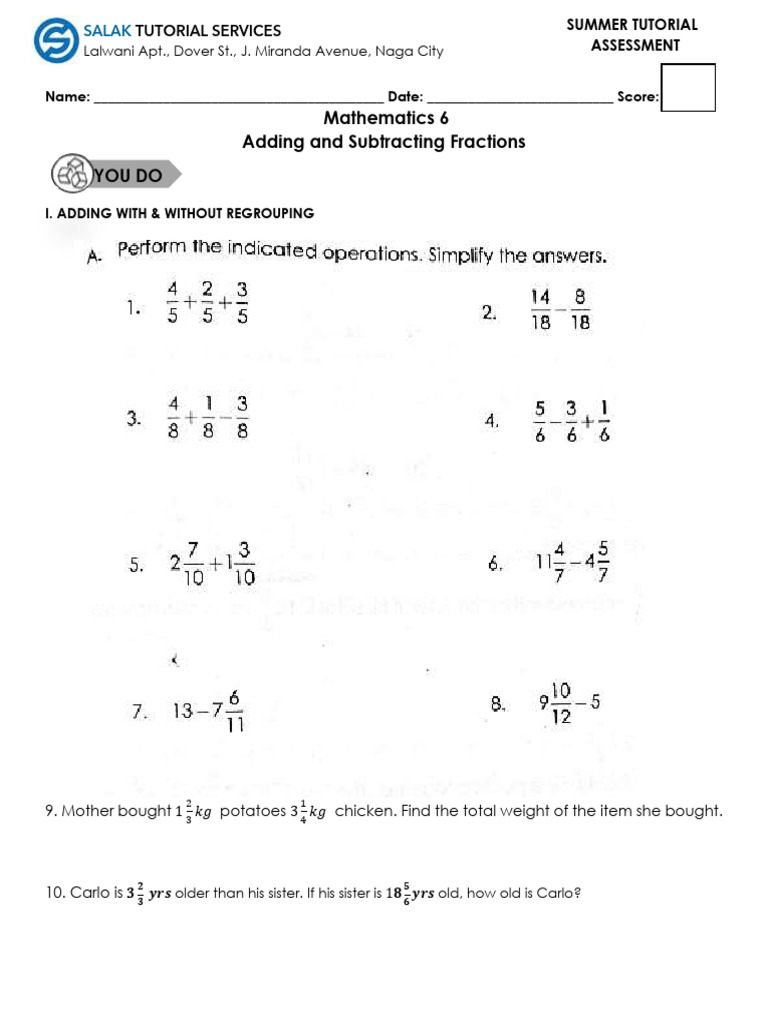 MATH 6 - Add & Subtract Fractions | PDF