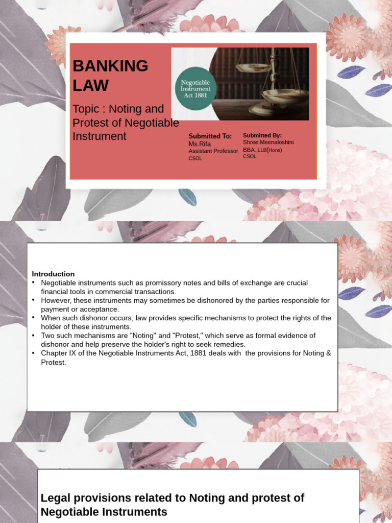 Banking Law Ppt Notify Protest Pdf Negotiable Instrument