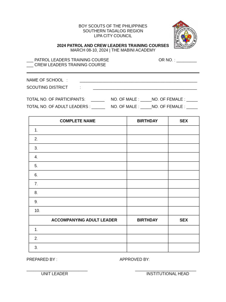 2024 Scout Leaders Training in Lipa | PDF
