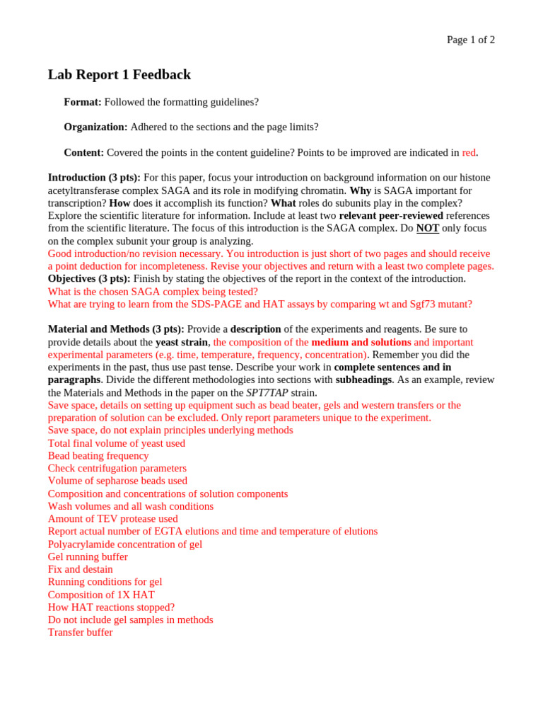 SAGA Complex Lab Report Feedback | PDF | Experiment | Polyacrylamide ...