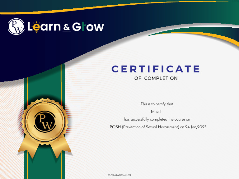 Oxford Certificate of Completion for POSH | PDF