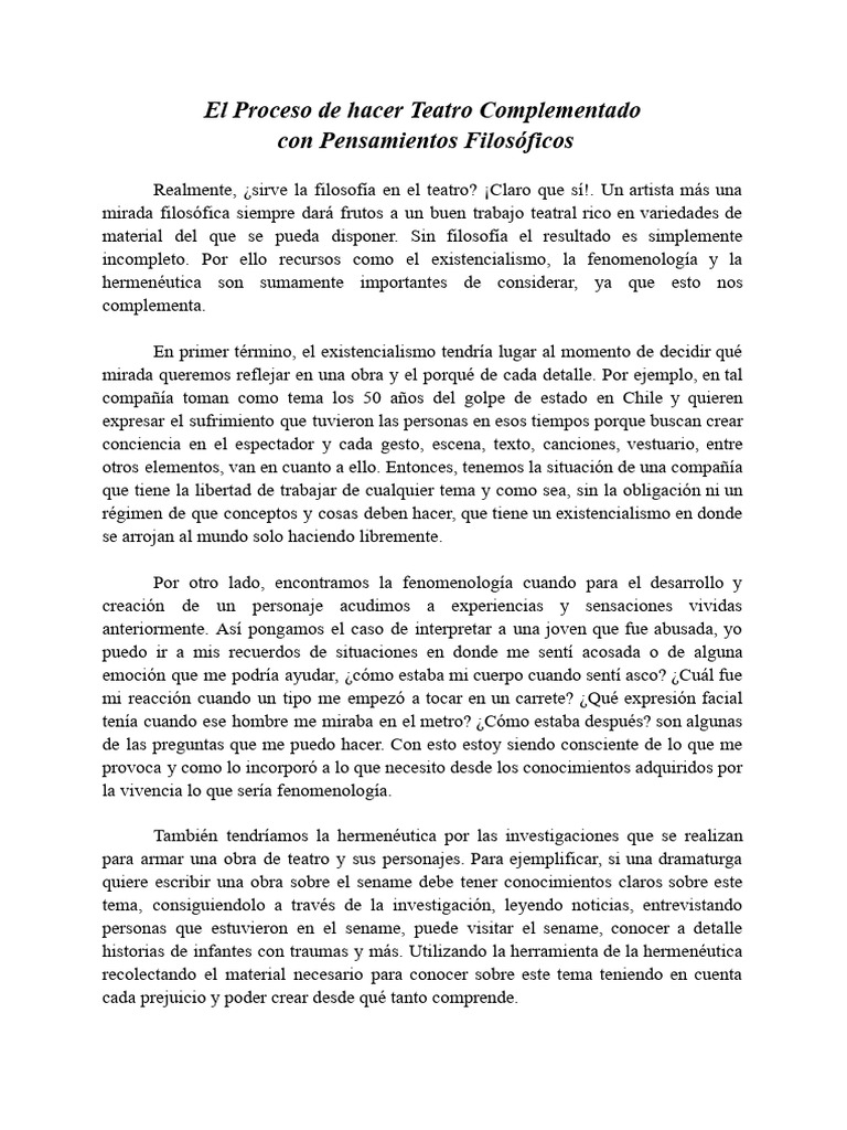 El Proceso de Hacer Teatro Complementado Con Pensamientos Filosóficos ...