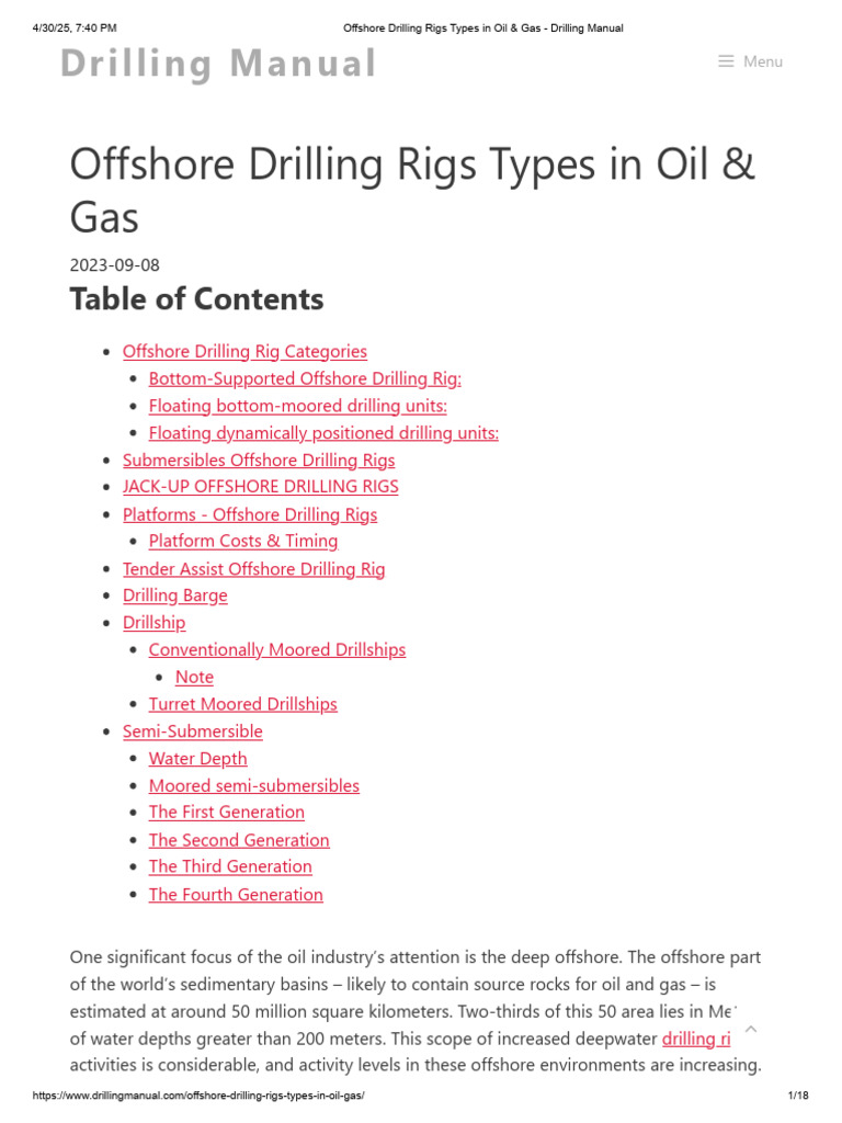 Types of Offshore Drilling Rigs Explained | PDF | Offshore Drilling ...