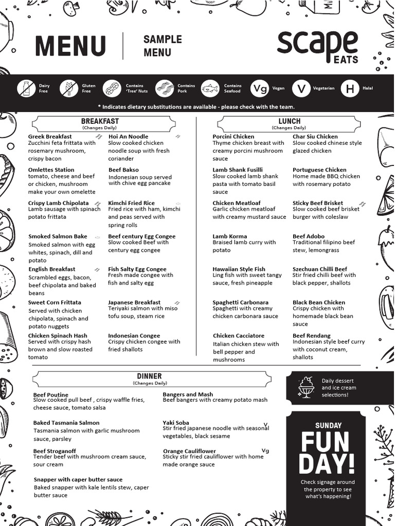 Scape Daily Menu Highlights | PDF | Indonesian Cuisine | Sauce