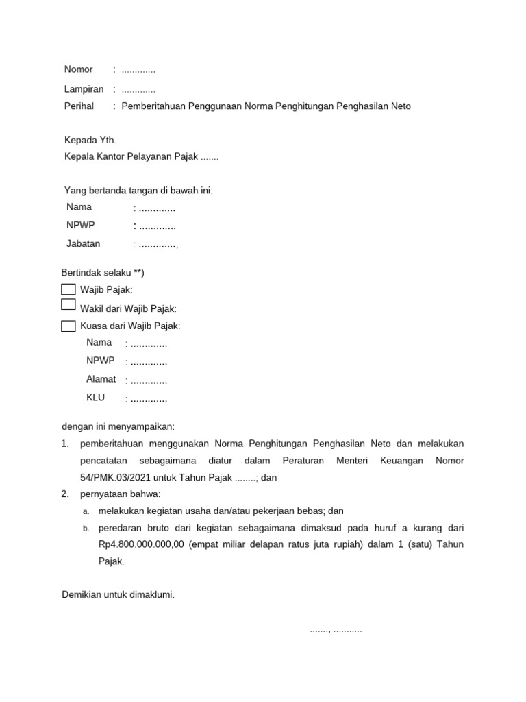 Pemberitahuan Penggunaan Norma Penghitungan | PDF