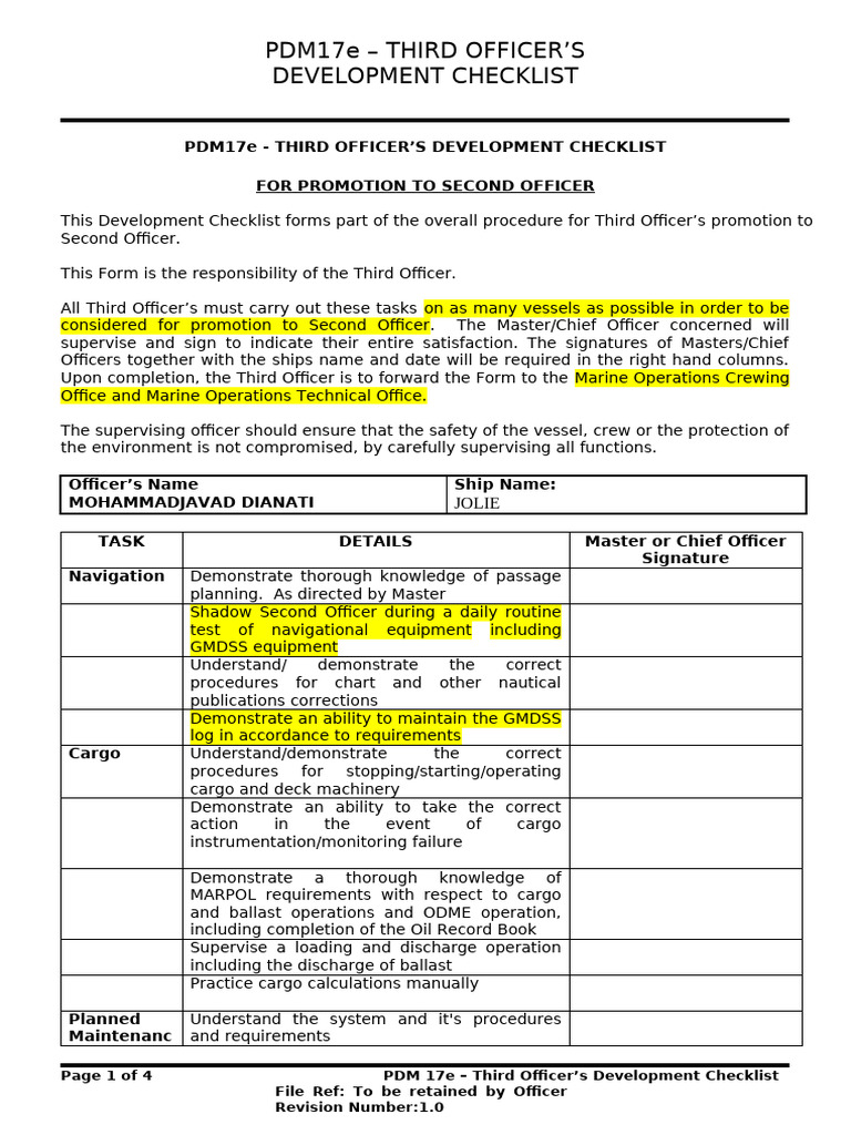 PDM 17e - 3rd Officers Developmetn Checklist | PDF | Transport | Shipping