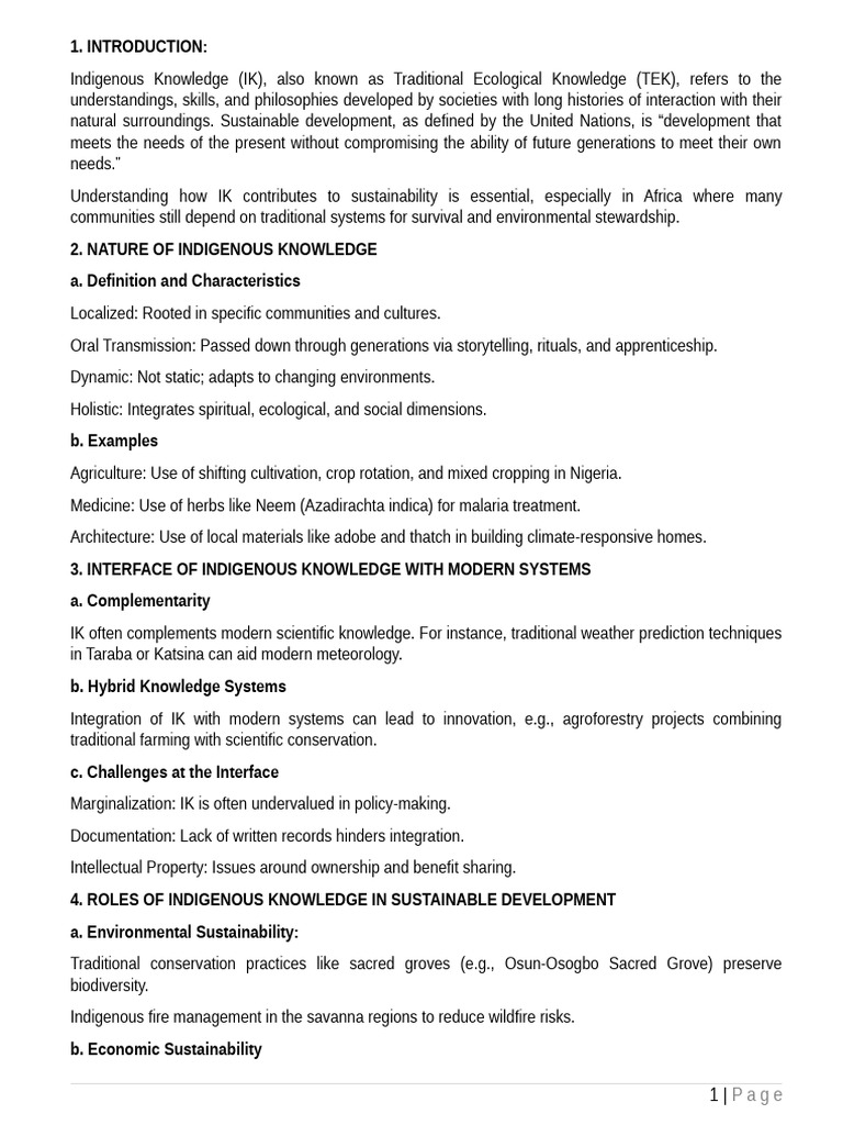 Indigenous Knowledge for Sustainable Development | PDF | Sustainability ...