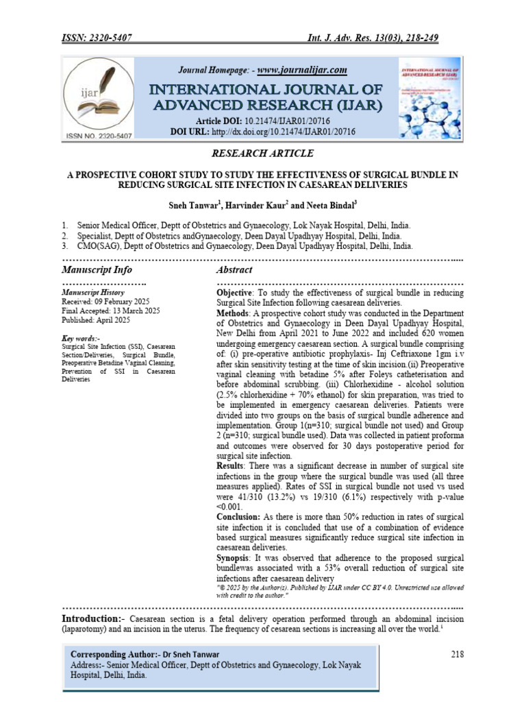 Surgical Bundle Reduces SSI in C-Sections | PDF | Caesarean Section ...
