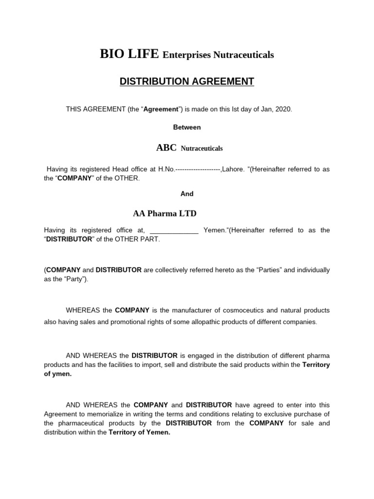 ABC Nutraceuticals Distribution Agreement | PDF | Arbitration | Breach ...