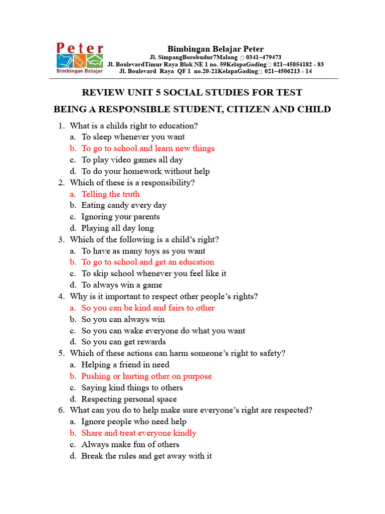 Unit 5 Social Studies Responsibillity Test Alice | PDF