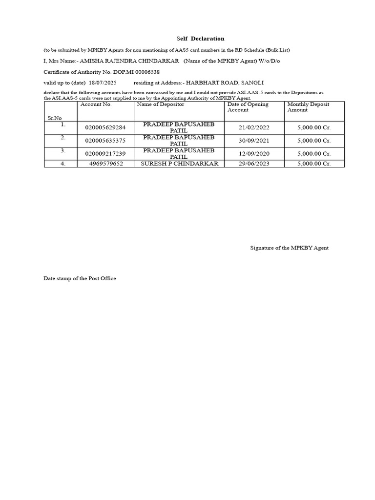 MPKBY Agent Self Declaration Form | PDF