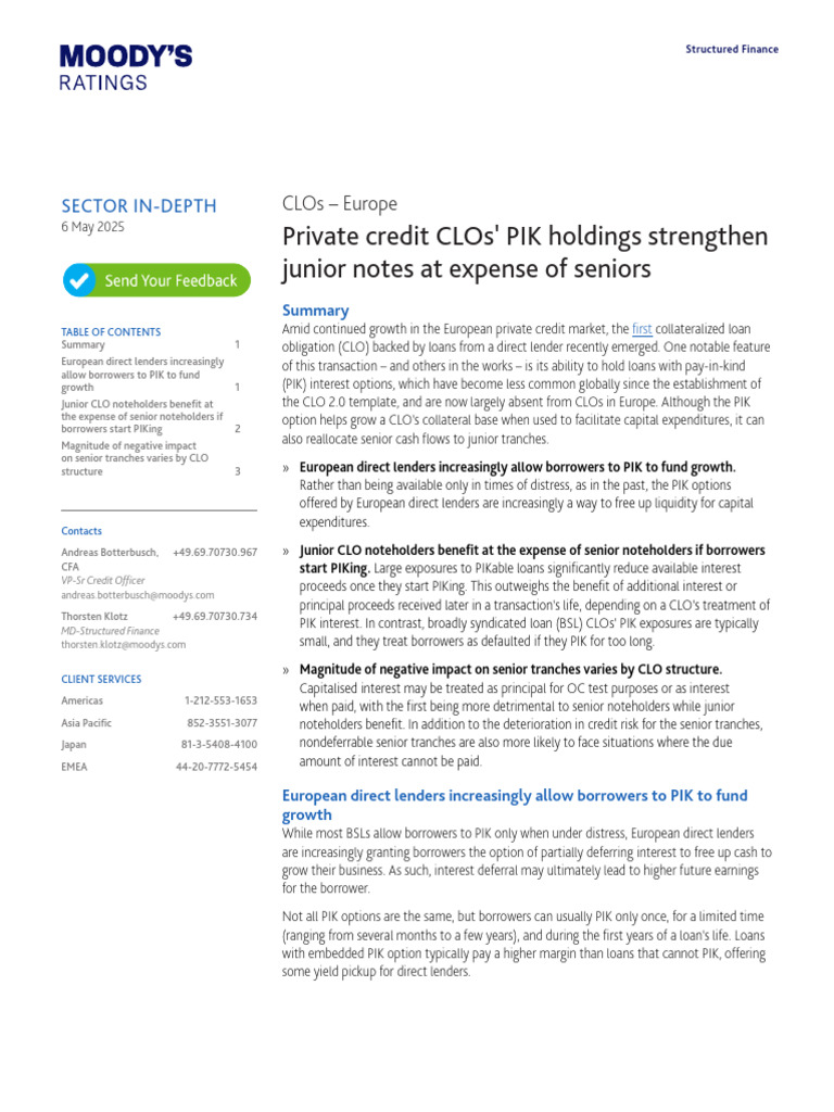 PIK Interest Boosts Junior CLO Notes | PDF | Interest | Collateralized ...