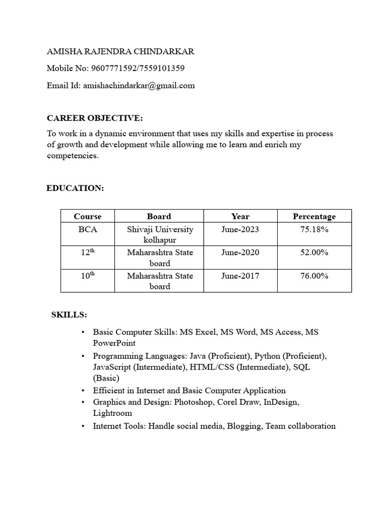 BCA Graduate with Programming Skills | PDF